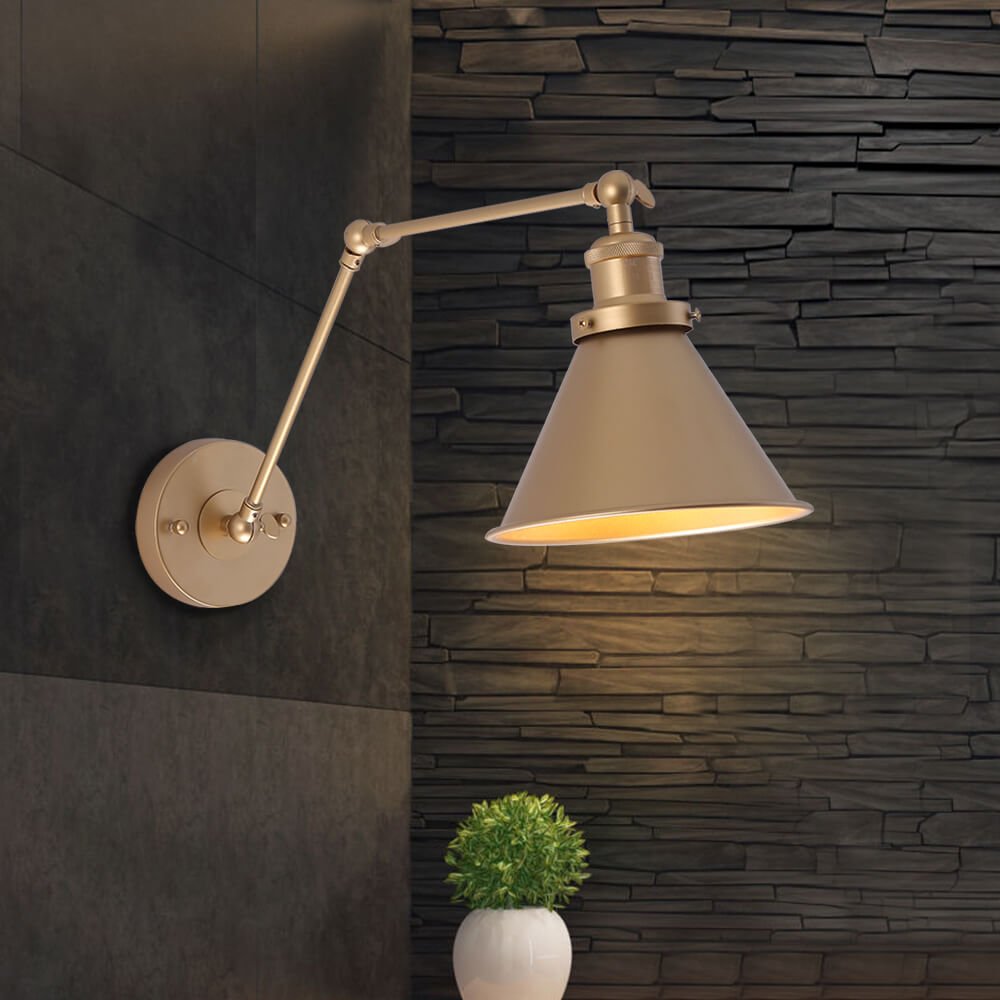 Mid-Century Modern Adjustable Wall Light with Brass Arm and Black Shade 9