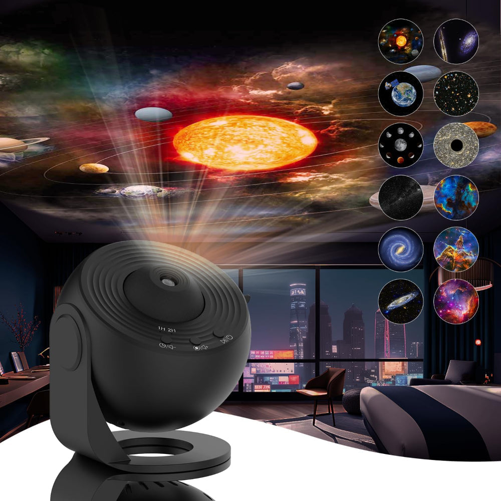 360° Galaxy Projector with 12 HD Discs and Adjustable Focus for Relaxation and Sleep – Home Planetarium Projector 12