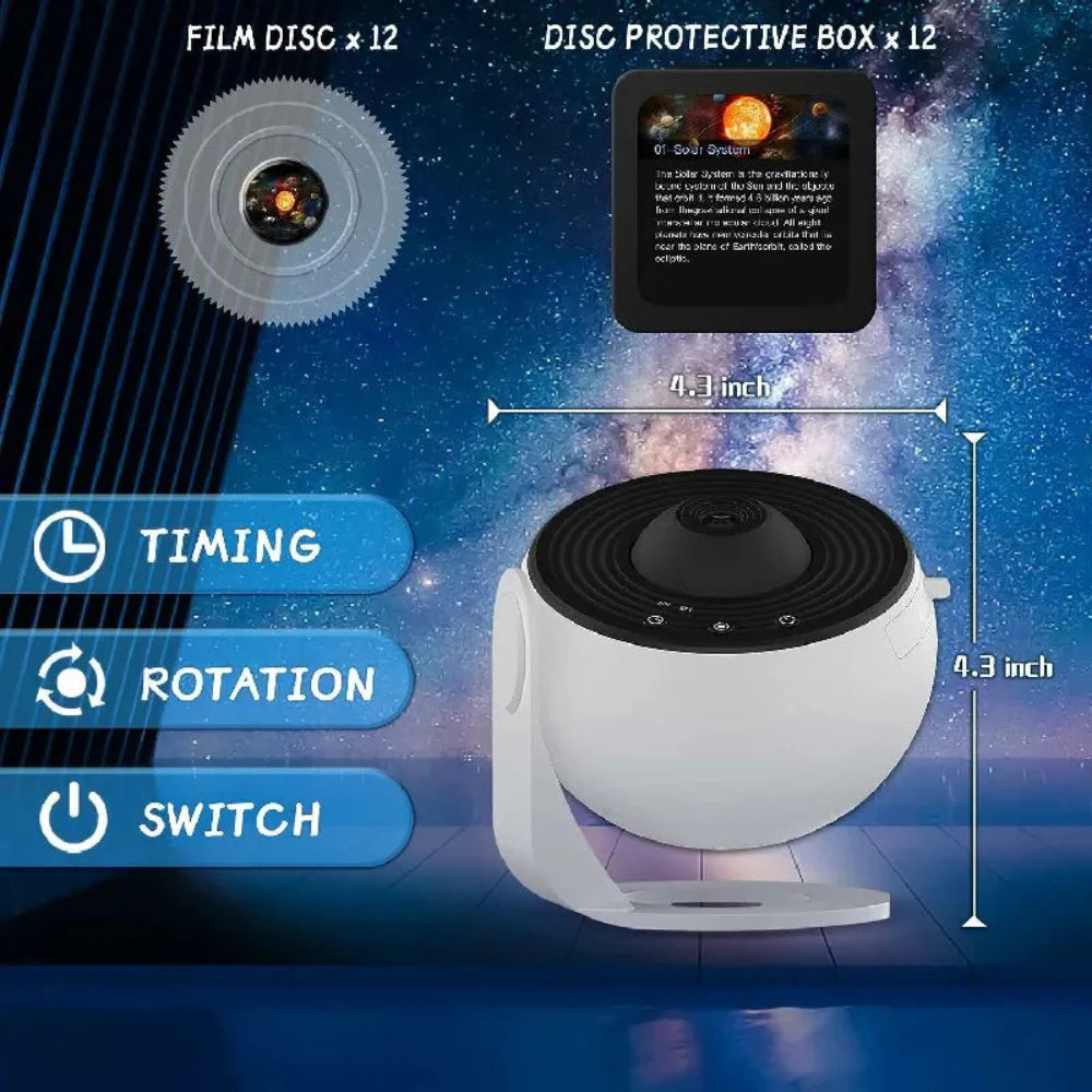 360° Galaxy Projector with 12 HD Discs and Adjustable Focus for Relaxation and Sleep – Home Planetarium Projector 9