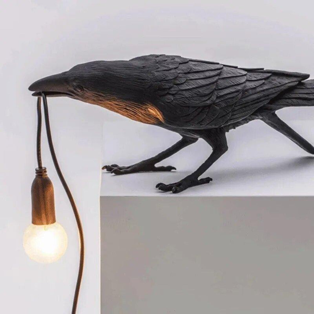 Decorative Black Raven Table Lamp with Warm LED Light – Gothic Minimalist Design 12