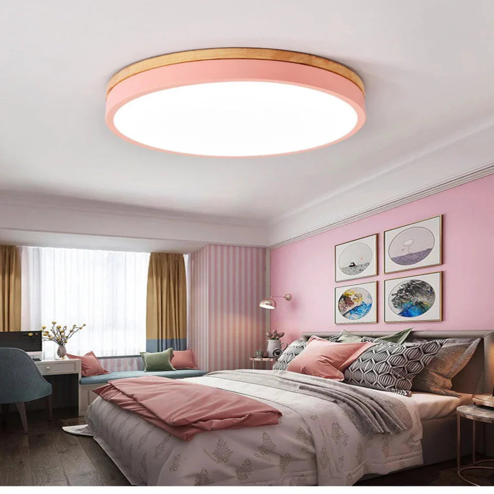 Nordic Minimalist Ceiling Light Fixture with Natural Wood Accents – 30cm Diameter LED Compatible 4