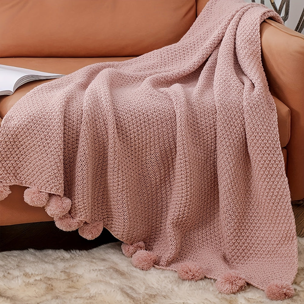Pomora Throw - Strickdecke mit Pom-Pom-Besatz