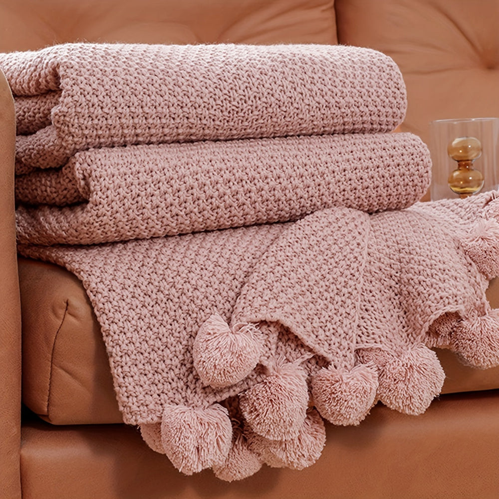 Pomora Throw - Strickdecke mit Pom-Pom-Besatz