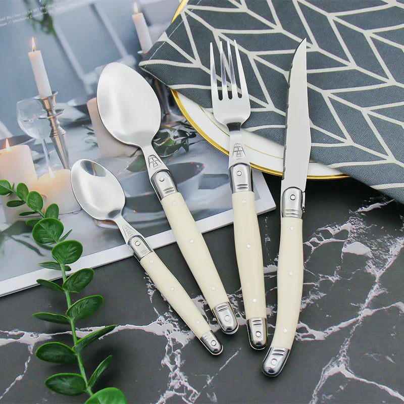 Timeless Laguiole Cutlery Set with Ivory Handles – 304 Stainless Steel, Elegant Dining Experience 19