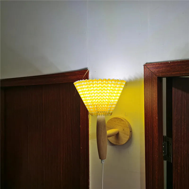 Nordic Wooden Wall Lamp with Pleated Shade – Vintage Minimalist Design for Cozy Spaces 12