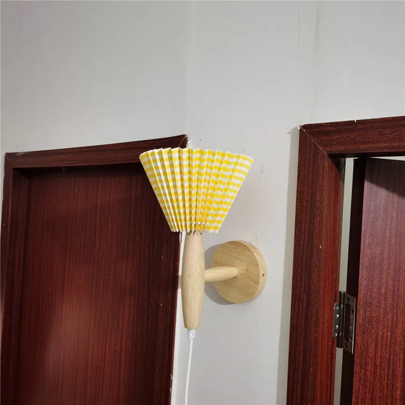 Nordic Wooden Wall Lamp with Pleated Shade – Vintage Minimalist Design for Cozy Spaces 4