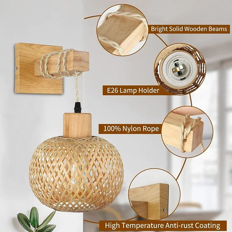 Handwoven Bamboo Wall Light – Dual Directional Ambient Lighting for Modern and Rustic Interiors 4