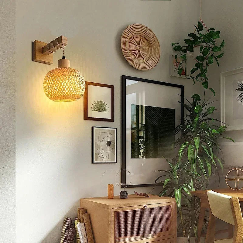 Handwoven Bamboo Wall Light – Dual Directional Ambient Lighting for Modern and Rustic Interiors 2