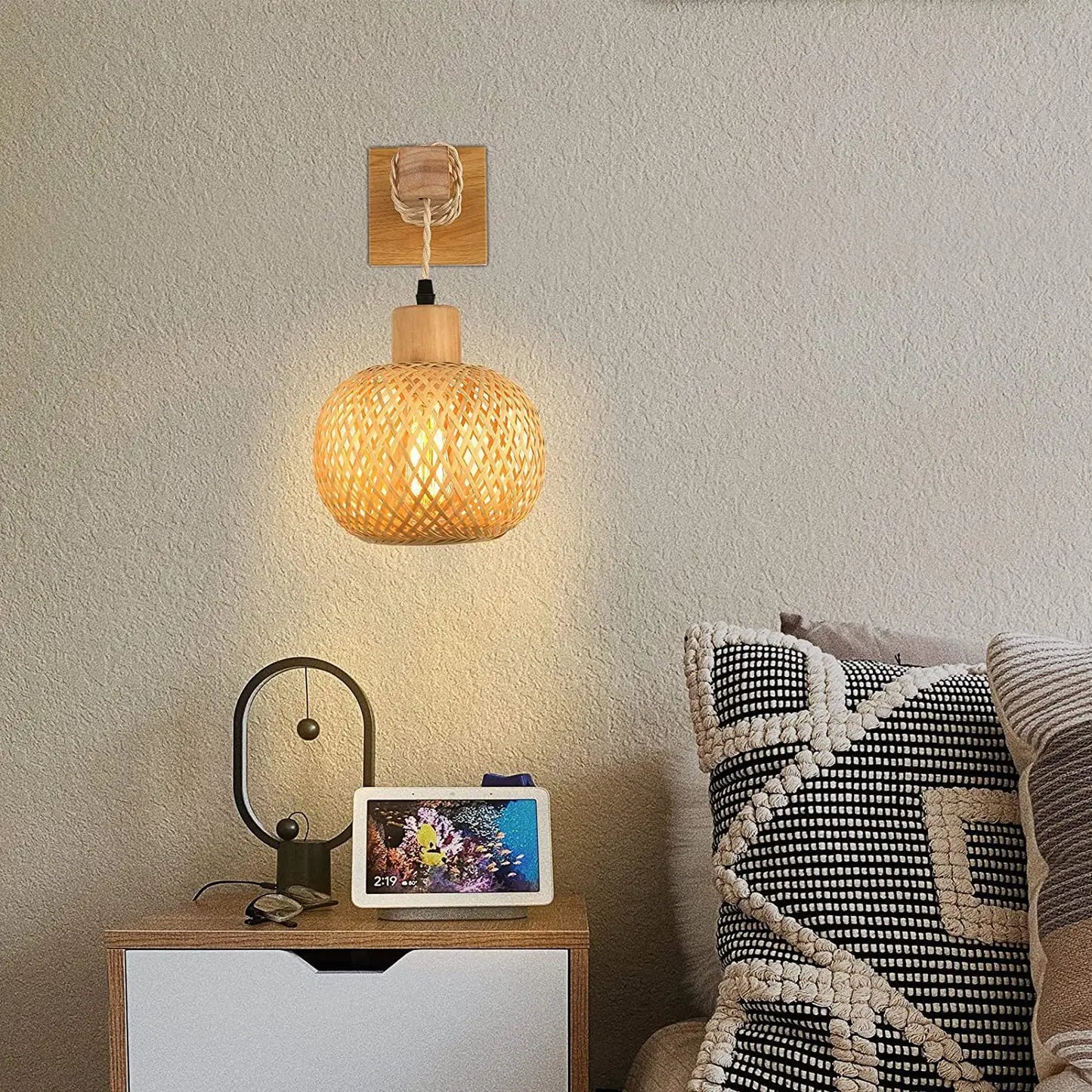 Handwoven Bamboo Wall Light – Dual Directional Ambient Lighting for Modern and Rustic Interiors 3