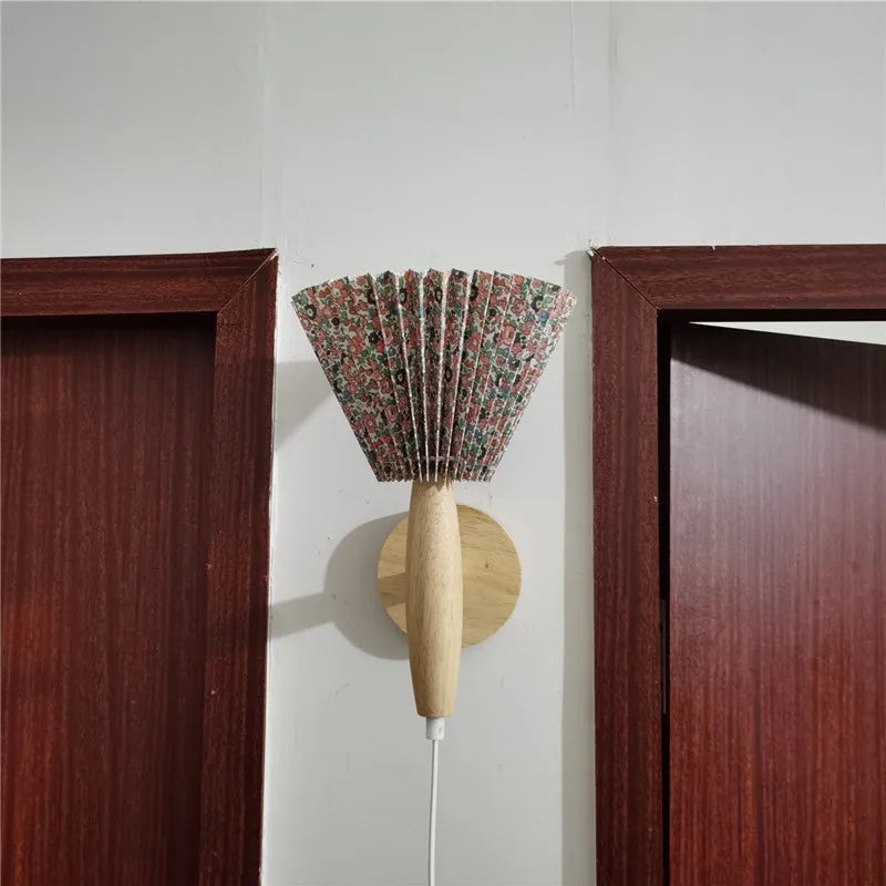 Nordic Wooden Wall Lamp with Pleated Shade – Vintage Minimalist Design for Cozy Spaces 8