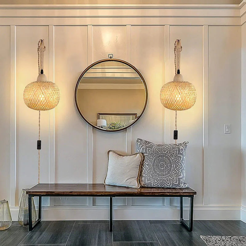 Handwoven Bamboo Wall Light – Dual Directional Ambient Lighting for Modern and Rustic Interiors 12