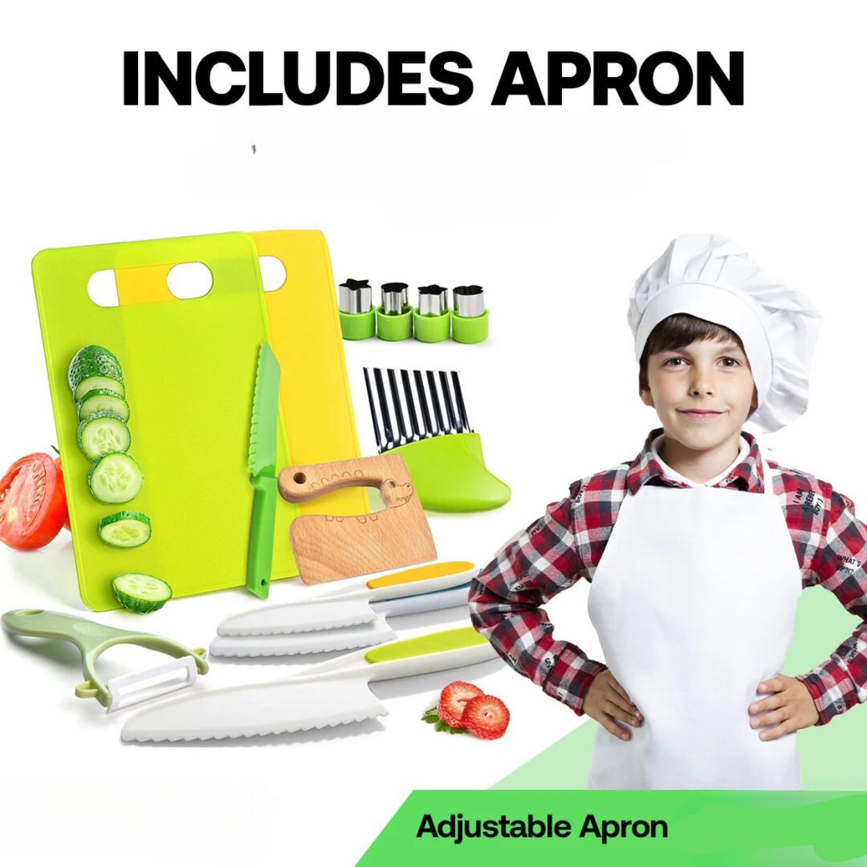 MiniChef Kids Kitchen Playset – Realistic Wooden Cooking Utensils and Food for Creative Role Play 9