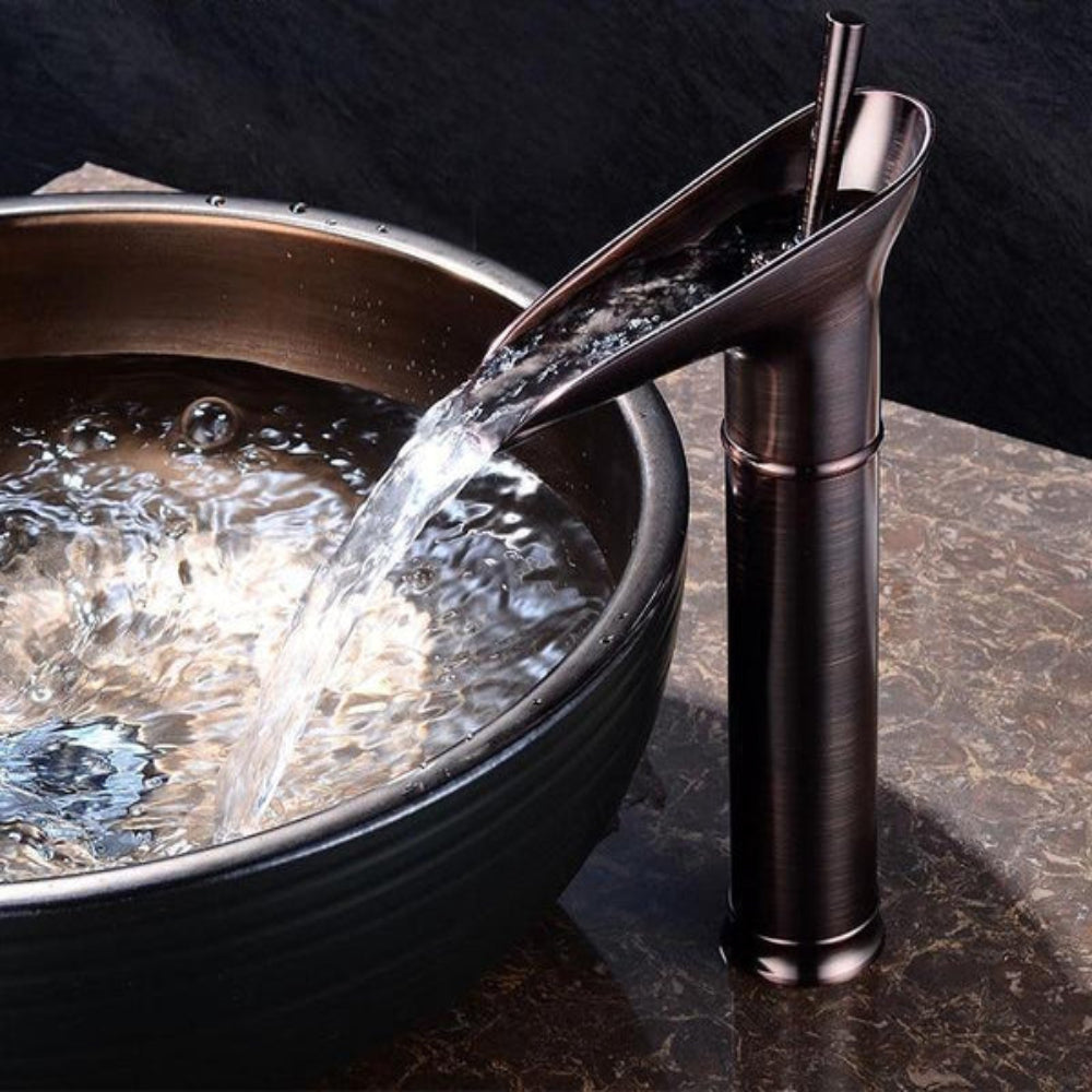 Antique Waterfall Bathroom Faucet – Brass Single Handle Sink Mixer with Elegant Design 15