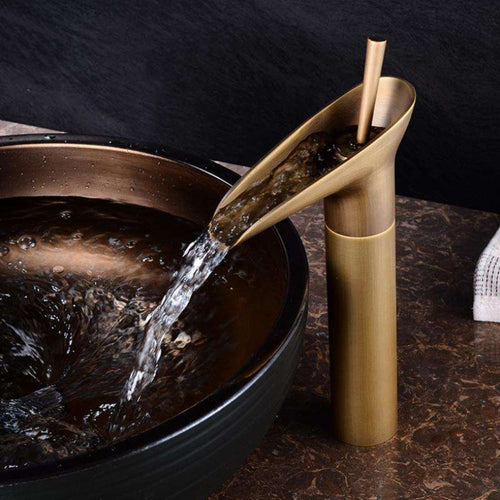 Antique Waterfall Bathroom Faucet – Brass Single Handle Sink Mixer with Elegant Design 1