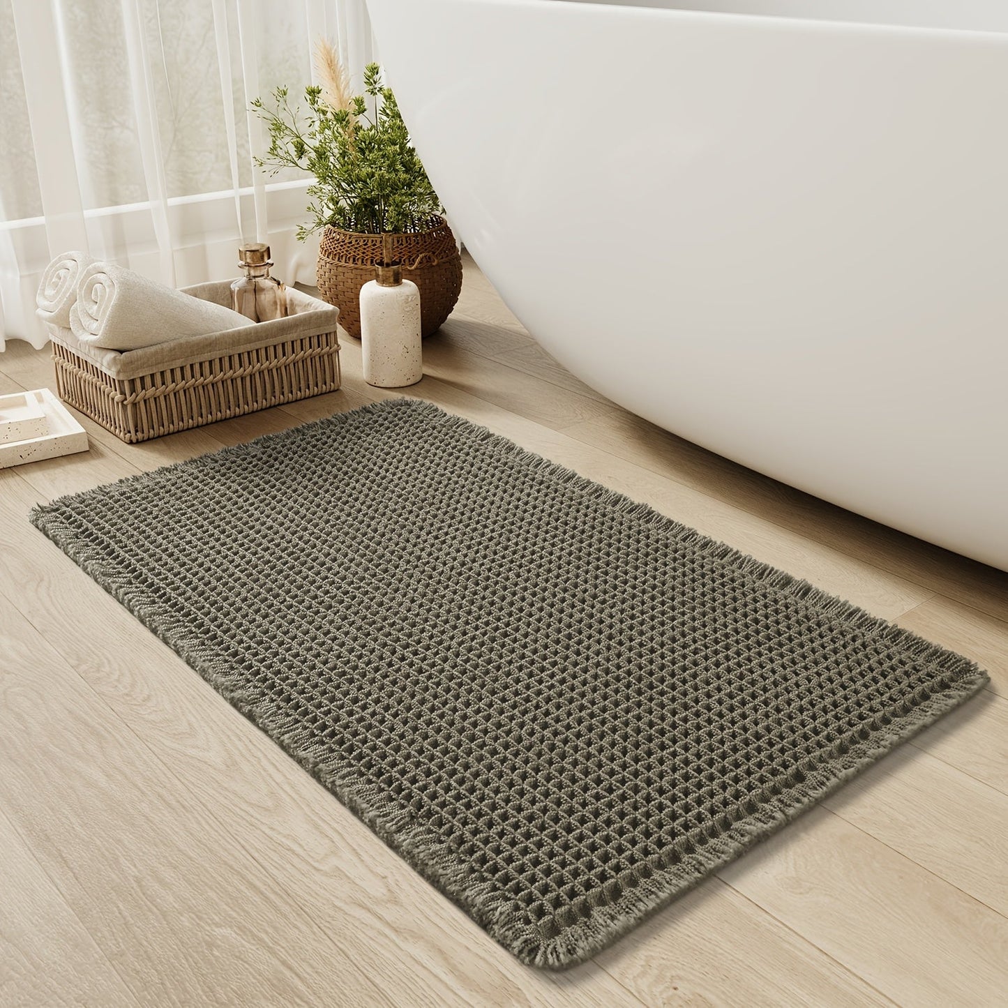 Ultra-Absorbent Waffle Cotton Bath Mat - Quick-Dry, Non-Slip, Soft and Durable 4