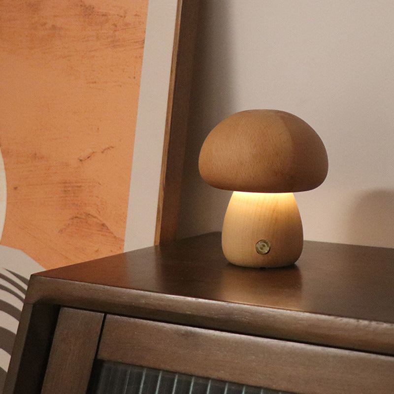 Wireless LED Mushroom Table Lamp – Unique Wooden Design for Cozy Ambiance 7