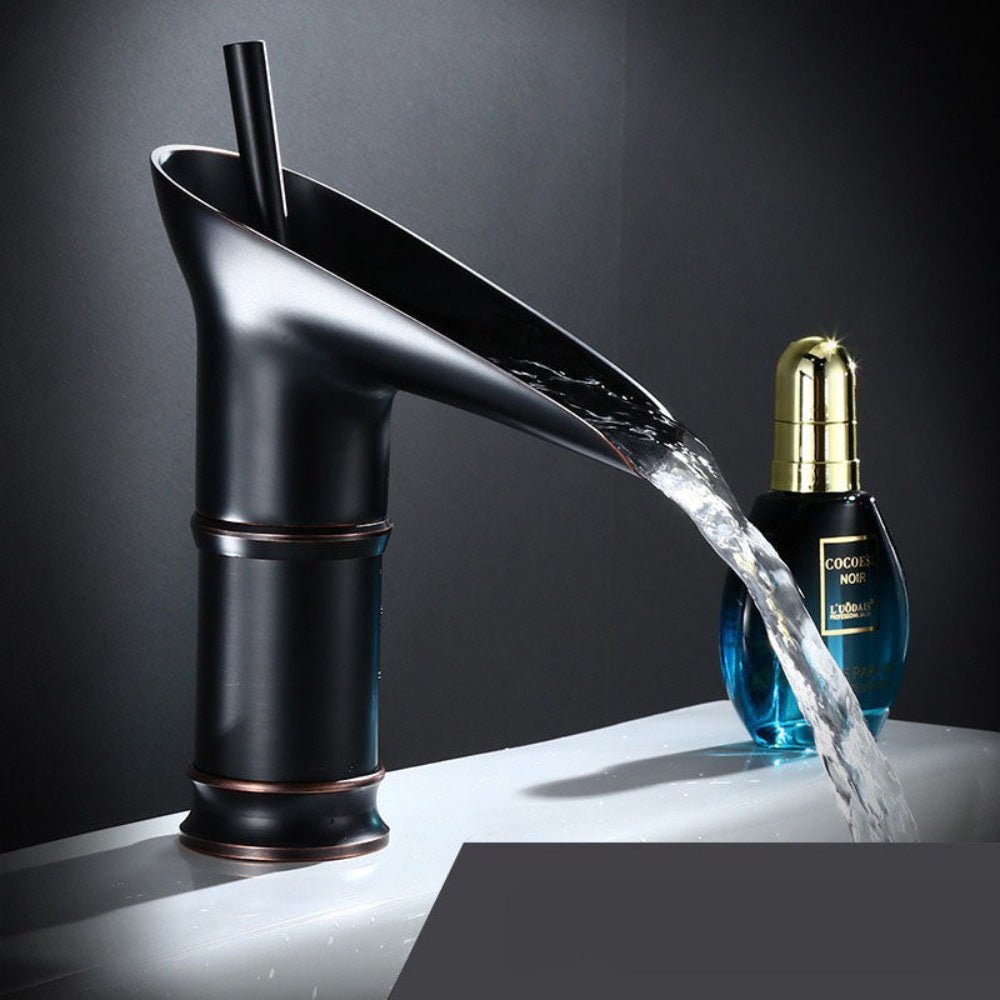 Antique Waterfall Bathroom Faucet – Brass Single Handle Sink Mixer with Elegant Design 8