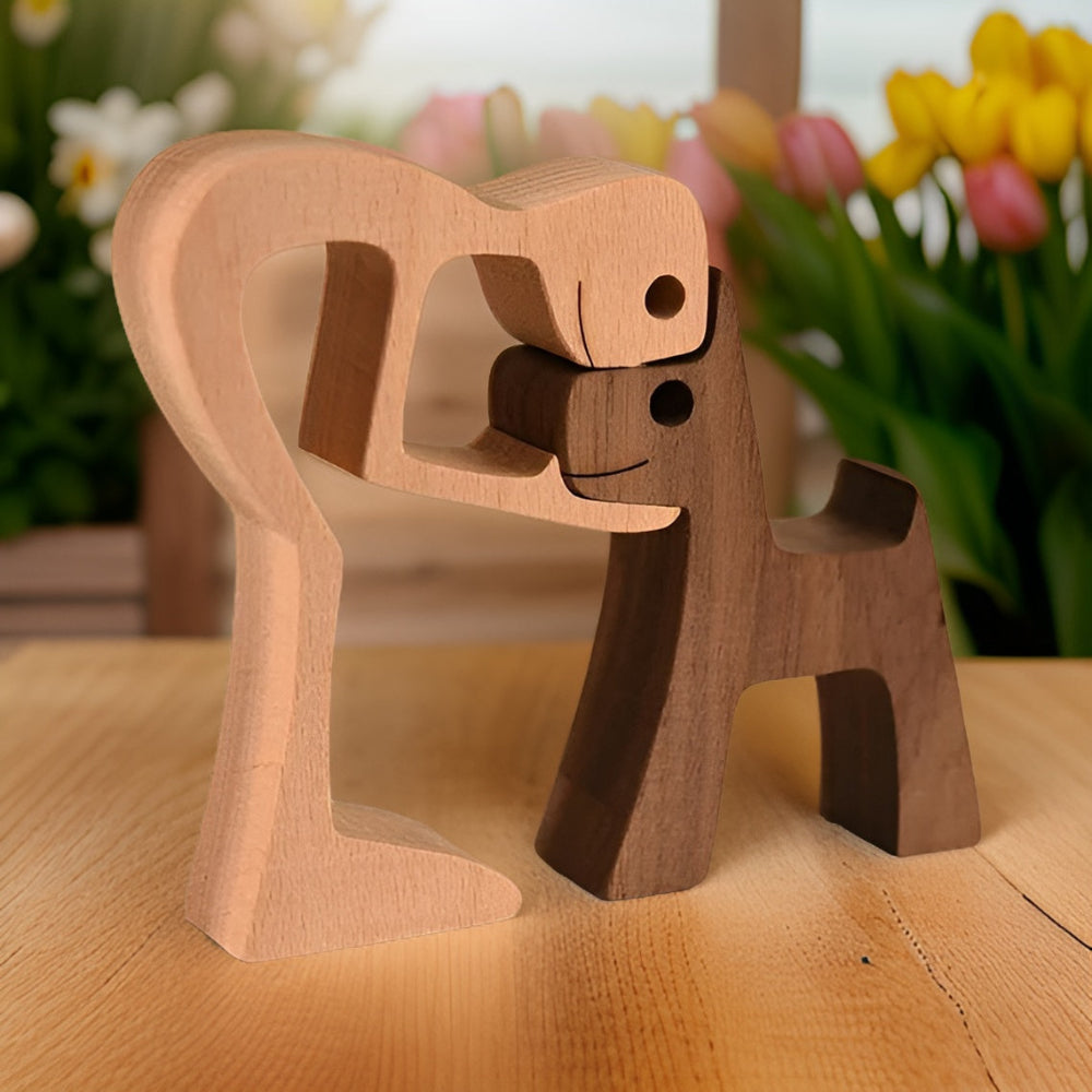 Handcrafted Wooden Sculpture Art of Man and Dog – Symbol of Love and Loyalty, Unique Wooden Statue for Home Décor 2