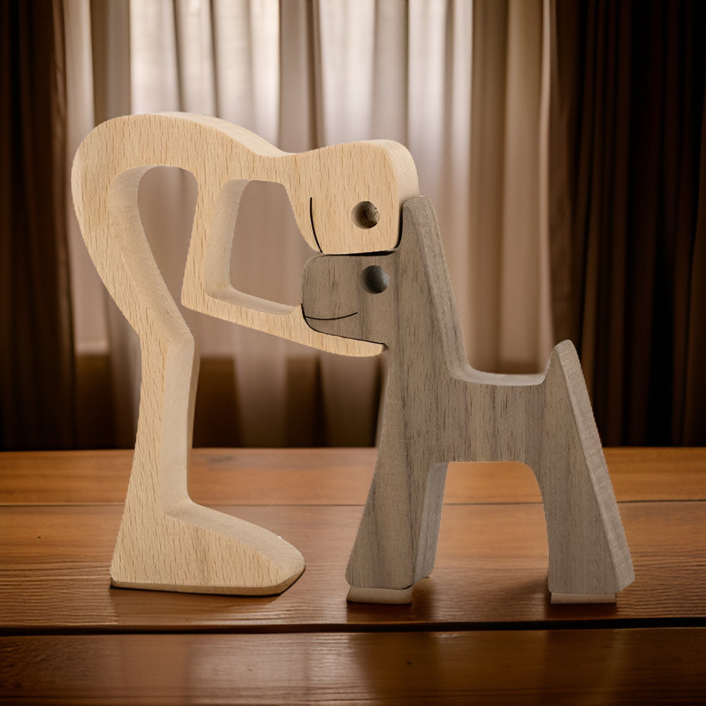 Handcrafted Wooden Sculpture Art of Man and Dog – Symbol of Love and Loyalty, Unique Wooden Statue for Home Décor 6