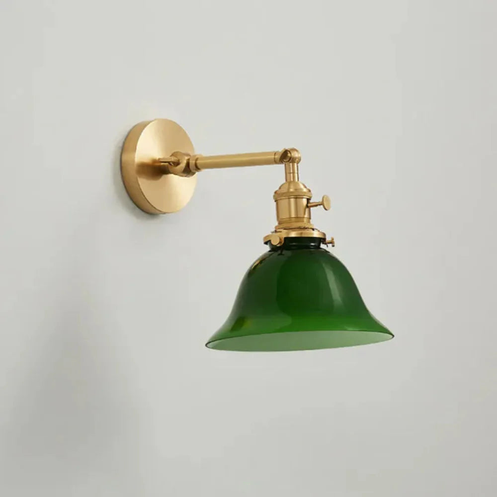 Vintage Green Glass Lampshade with Adjustable Arm and Brass Accents 6