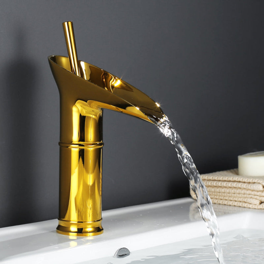 Antique Waterfall Bathroom Faucet – Brass Single Handle Sink Mixer with Elegant Design 4