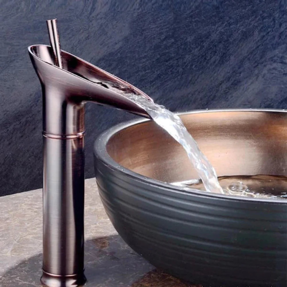 Antique Waterfall Bathroom Faucet – Brass Single Handle Sink Mixer with Elegant Design 14