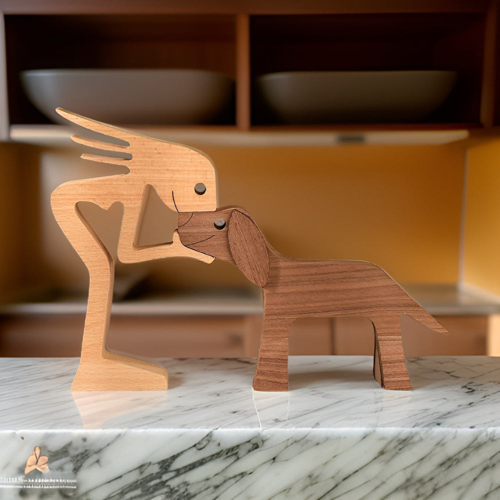 Handcrafted Wooden Sculpture Art of Man and Dog – Symbol of Love and Loyalty, Unique Wooden Statue for Home Décor 3