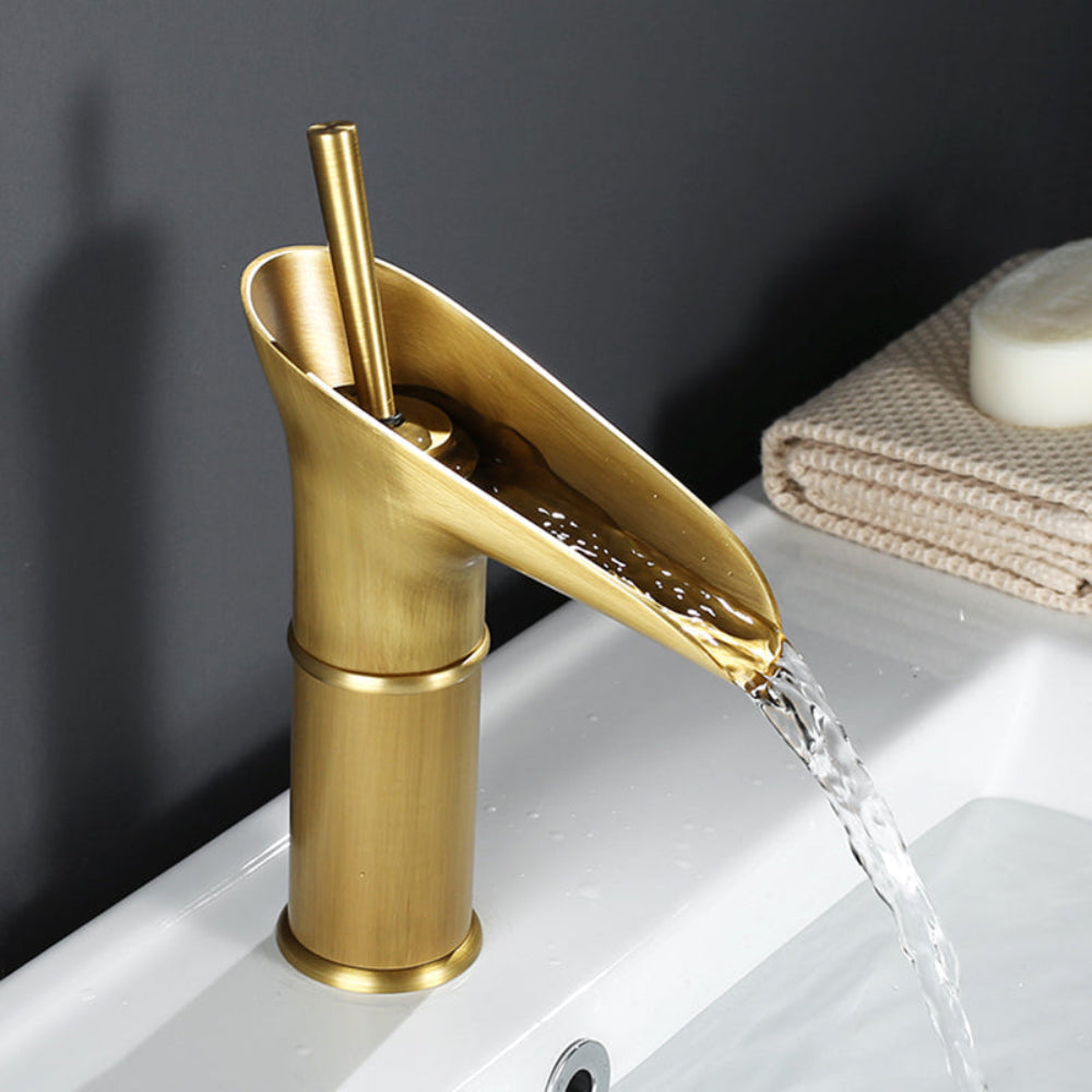 Antique Waterfall Bathroom Faucet – Brass Single Handle Sink Mixer with Elegant Design 3