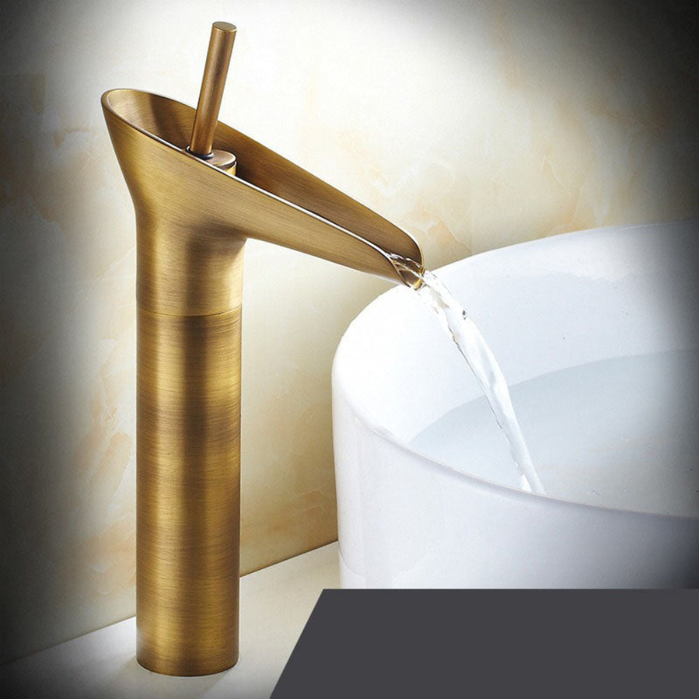 Antique Waterfall Bathroom Faucet – Brass Single Handle Sink Mixer with Elegant Design 5