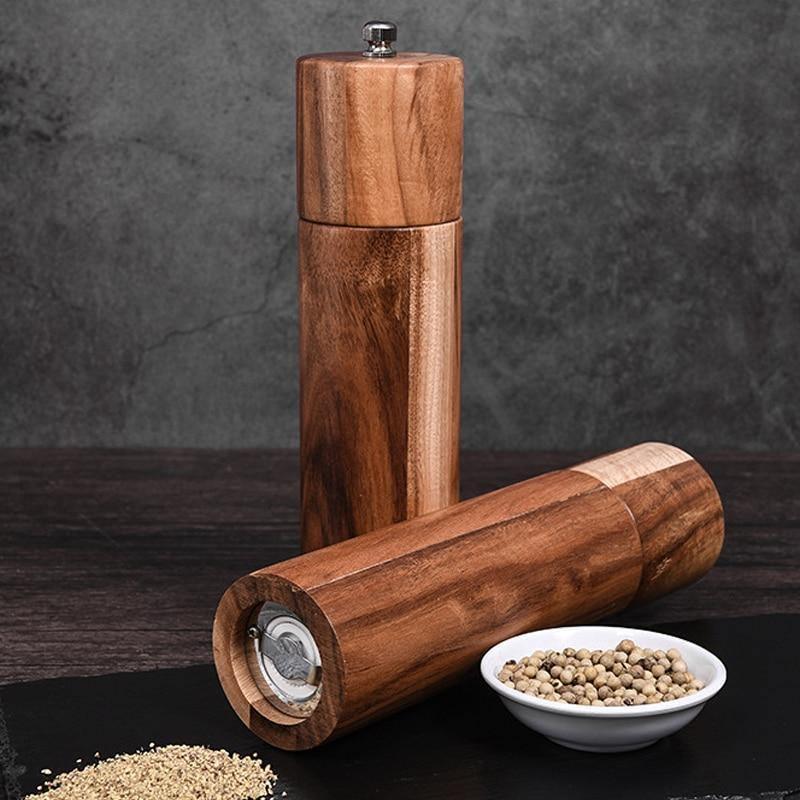Acacia Wood Salt and Pepper Mills with Adjustable Ceramic Grinder – Elegant Kitchen Essential 2