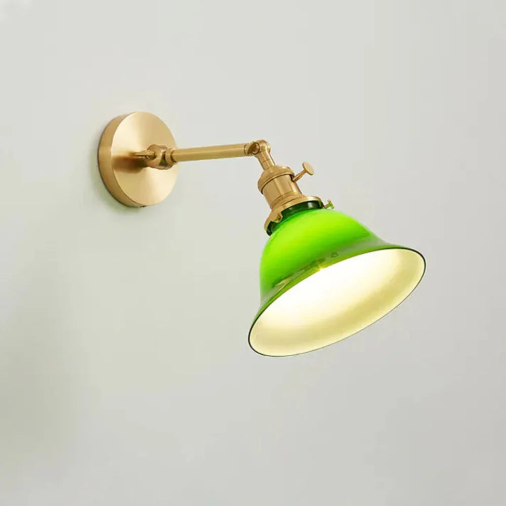 Vintage Green Glass Lampshade with Adjustable Arm and Brass Accents 7