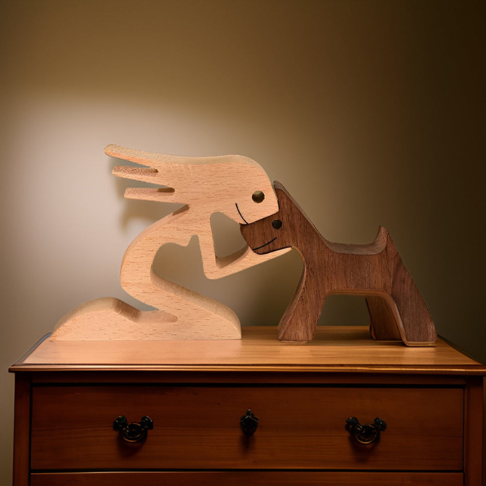 Handcrafted Wooden Sculpture Art of Man and Dog – Symbol of Love and Loyalty, Unique Wooden Statue for Home Décor 5