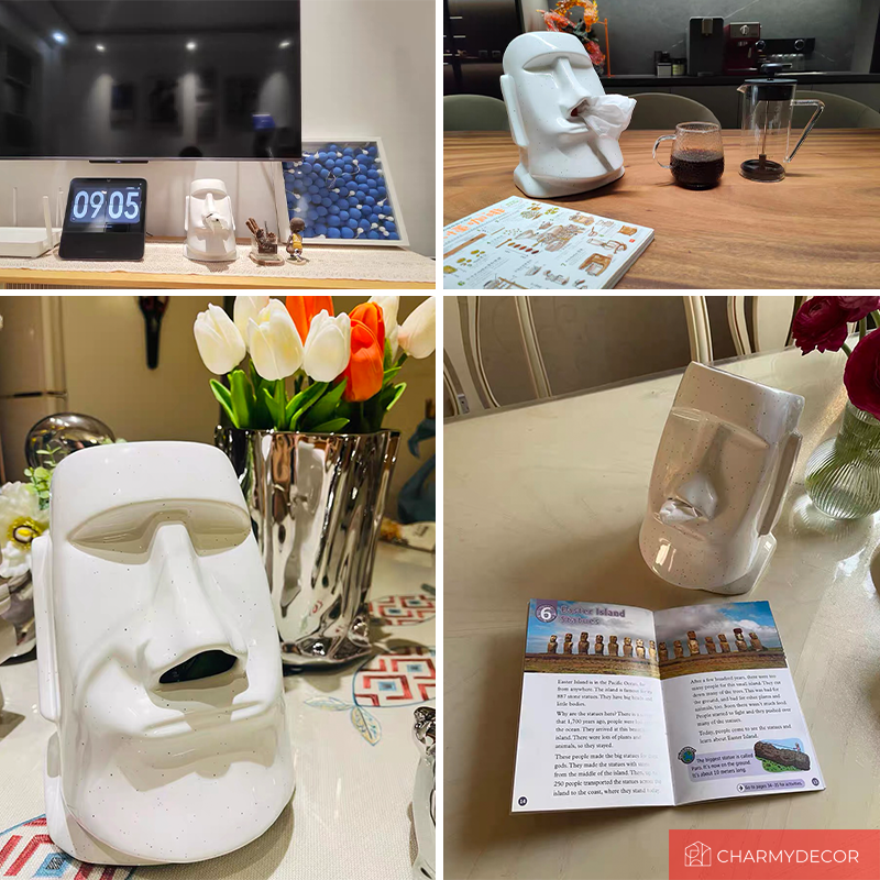 Nordic Ceramic Moai Tissue Holder – Sculptural Design for Modern Interiors 10