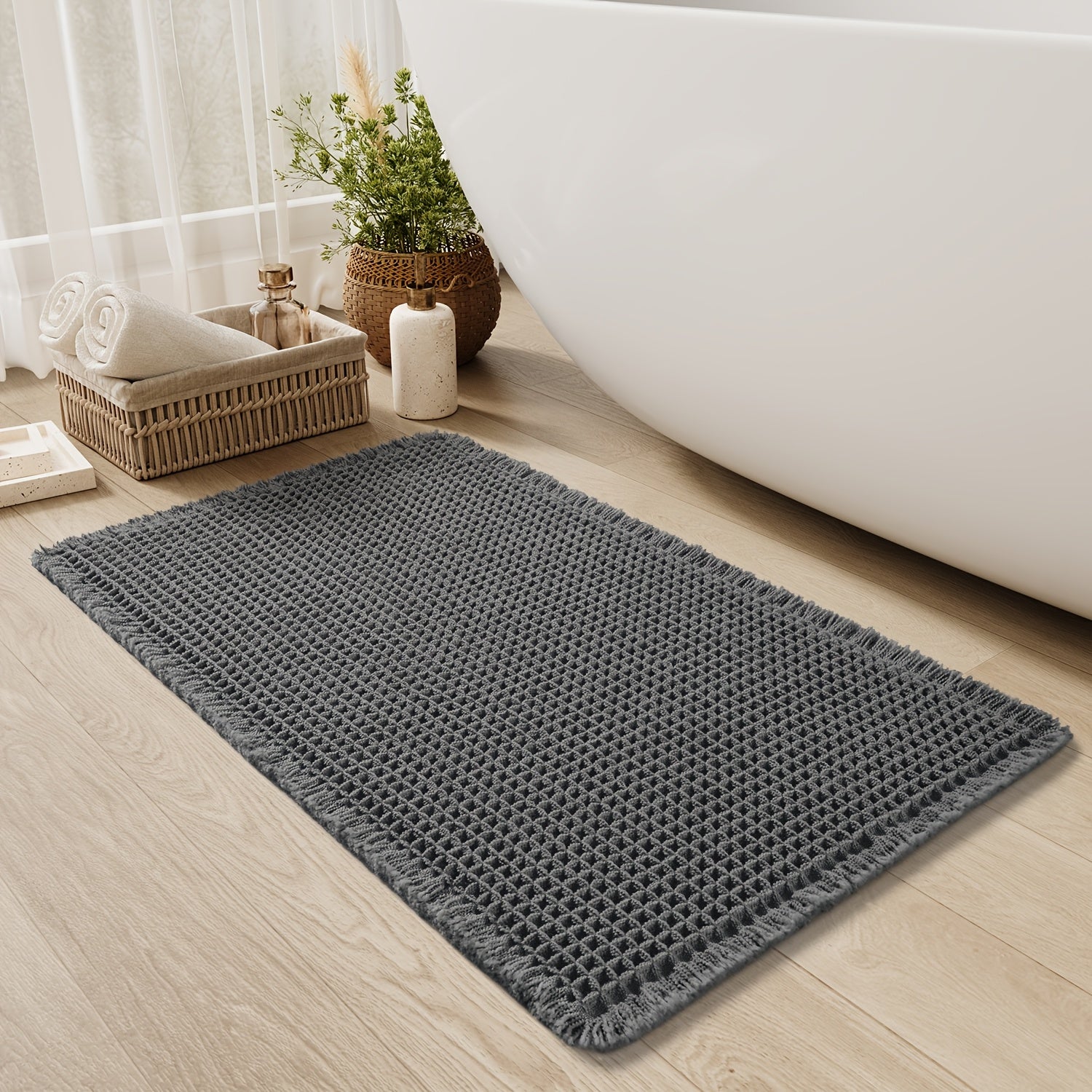 Ultra-Absorbent Waffle Cotton Bath Mat - Quick-Dry, Non-Slip, Soft and Durable 3