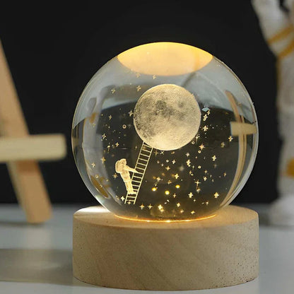 Illuminated Crystal Ball Night Light with Natural Wood Base – Warm White LED for Relaxation and Meditation 52