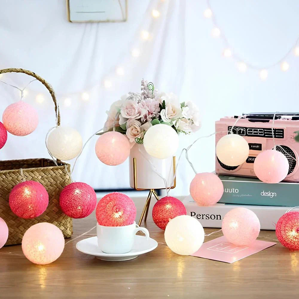 Cotton Ball String Lights – Soft Warm Lighting for Home Décor, USB or Battery Operated 12