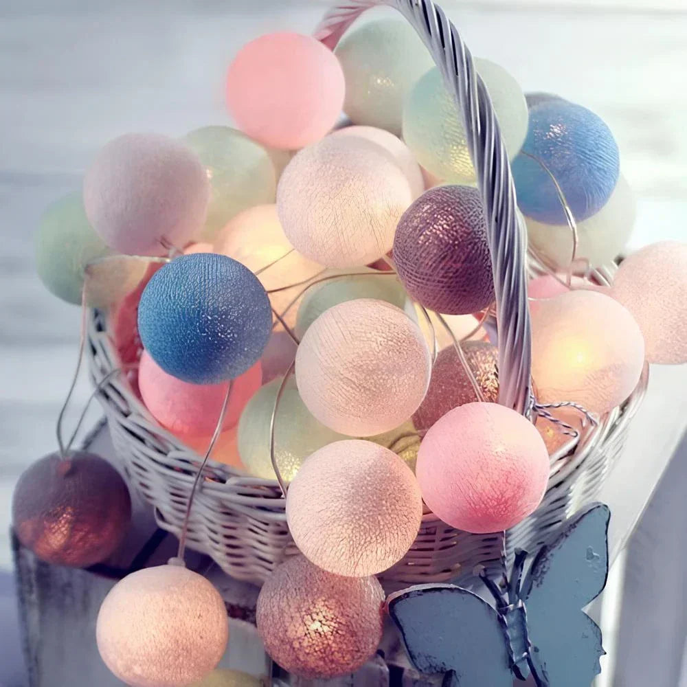 Cotton Ball String Lights – Soft Warm Lighting for Home Décor, USB or Battery Operated 8