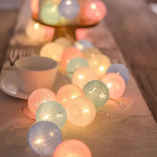 Cotton Ball String Lights – Soft Warm Lighting for Home Décor, USB or Battery Operated 1