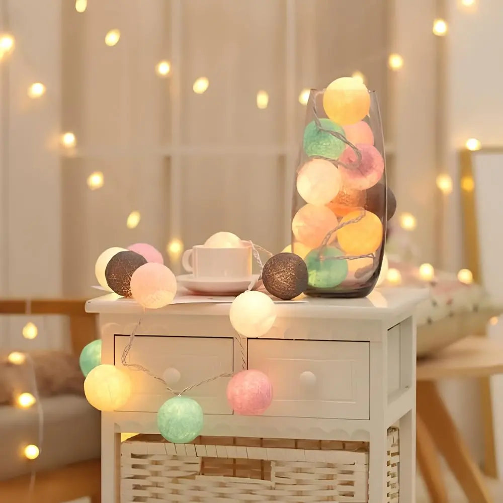 Cotton Ball String Lights – Soft Warm Lighting for Home Décor, USB or Battery Operated 2
