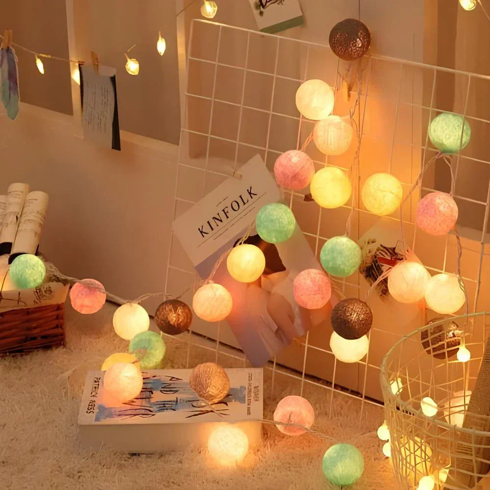 Cotton Ball String Lights – Soft Warm Lighting for Home Décor, USB or Battery Operated 7
