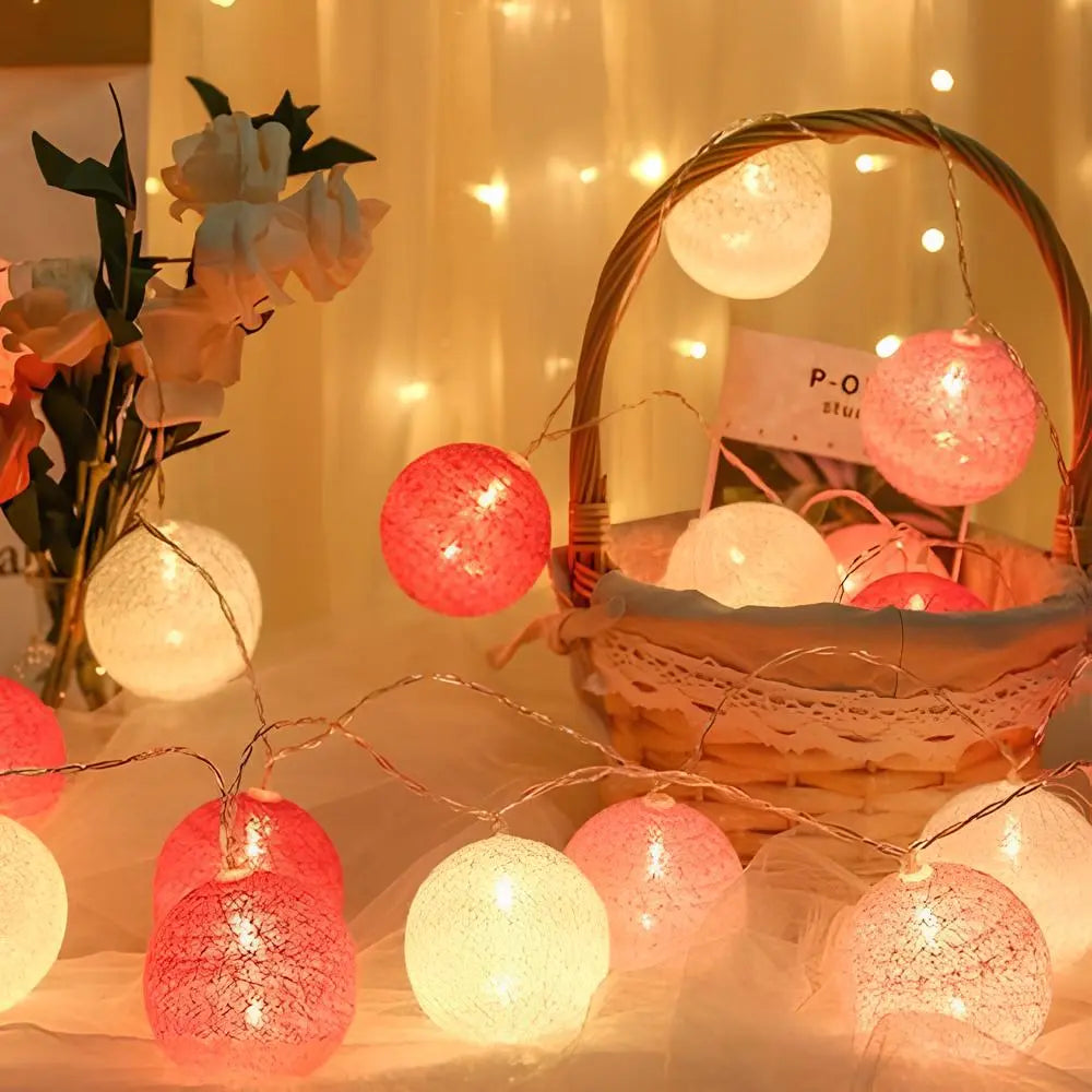 Cotton Ball String Lights – Soft Warm Lighting for Home Décor, USB or Battery Operated 18