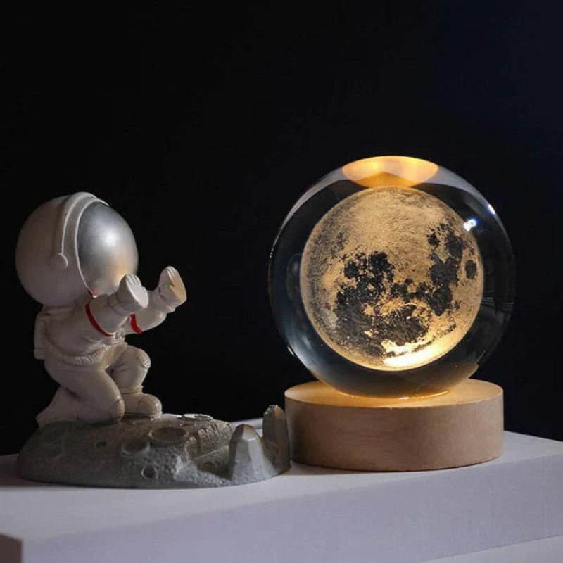 Illuminated Crystal Ball Night Light with Natural Wood Base – Warm White LED for Relaxation and Meditation 1