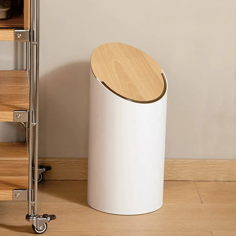 Minimalist Swing Trash Can with Wooden Lid – 9L Japandi Design for Home and Office 1
