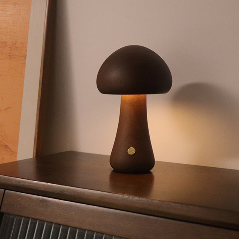 Wireless LED Mushroom Table Lamp – Unique Wooden Design for Cozy Ambiance 5