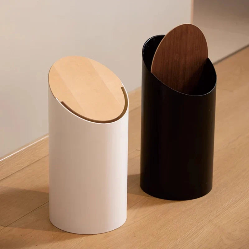 Minimalist Swing Trash Can with Wooden Lid – 9L Japandi Design for Home and Office 2