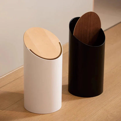 Minimalist Swing Trash Can with Wooden Lid – 9L Japandi Design for Home and Office 2