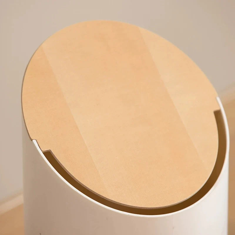 Minimalist Swing Trash Can with Wooden Lid – 9L Japandi Design for Home and Office 3