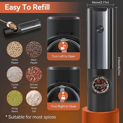 Rechargeable Electric Salt and Pepper Grinder Set with Adjustable Coarseness and LED Light 5