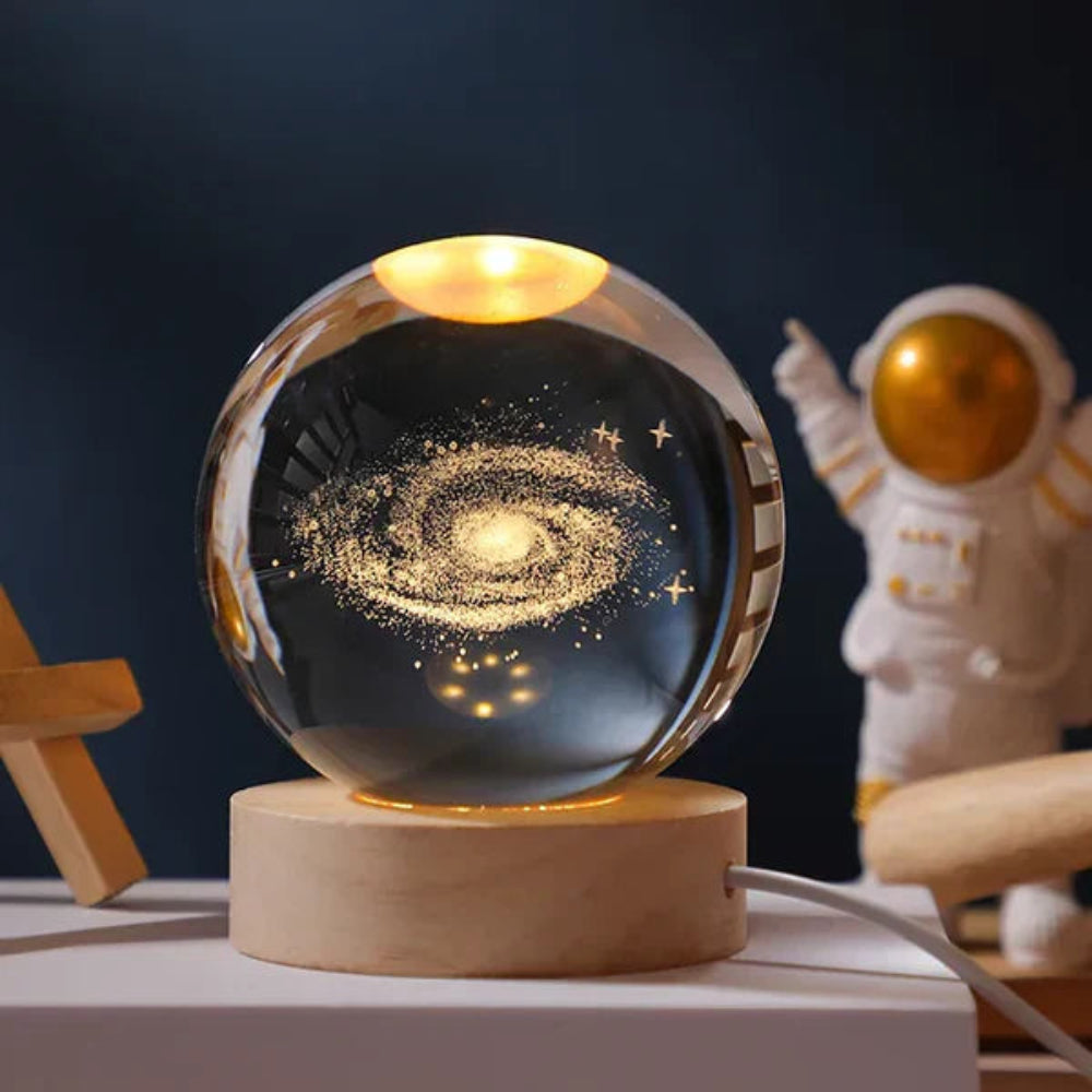 Illuminated Crystal Ball Night Light with Natural Wood Base – Warm White LED for Relaxation and Meditation 25