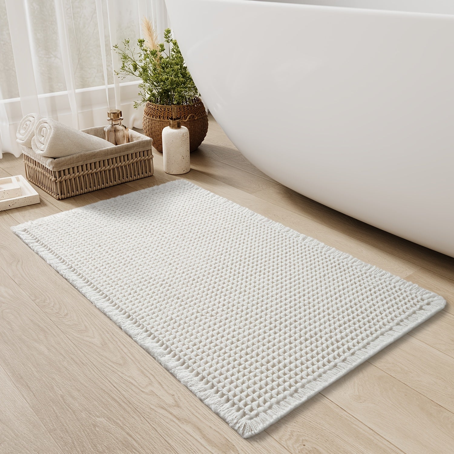 Ultra-Absorbent Waffle Cotton Bath Mat - Quick-Dry, Non-Slip, Soft and Durable 1
